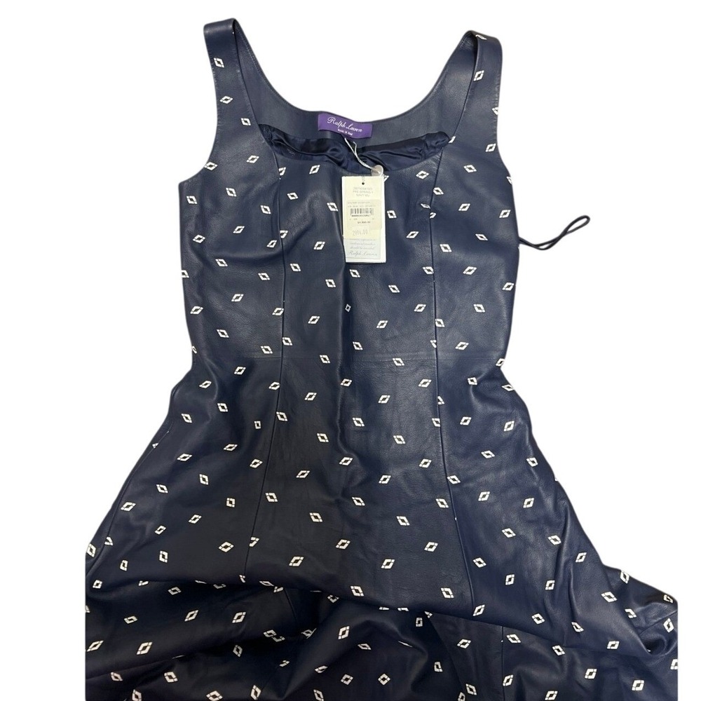 NWT $4,990 Ralph Lauren Purple Label Luiza Navy Leather Dress Size 4 - Picture 8 of 16